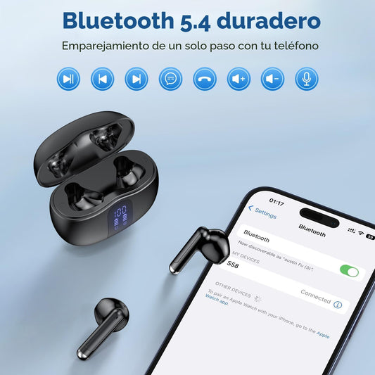 Auriculares inalámbricos, auriculares Bluetooth 5.4 estéreo de alta fidelidad