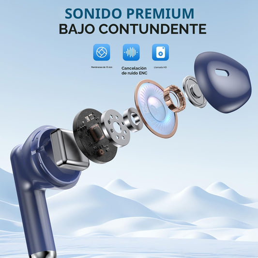 Auriculares inalámbricos, auriculares Bluetooth 5.4 estéreo de alta fidelidad (Azul)