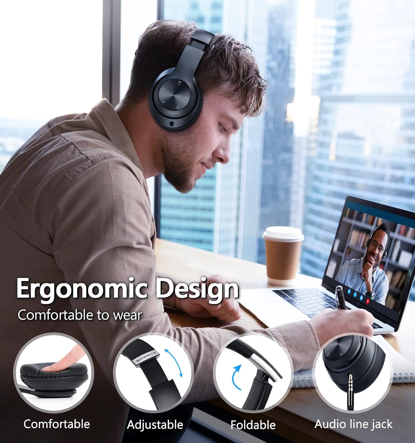 Auriculares Bluetooth sobre la oreja, 60 horas de reproducción