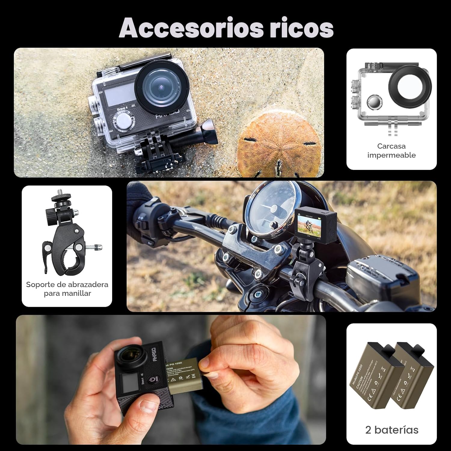 Cámara de acción, Akaso Brave 4K, 20MP con Wifi, sensor Sony Ultra HD