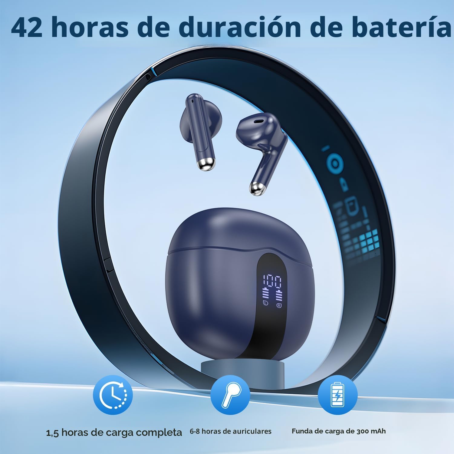 Auriculares inalámbricos, auriculares Bluetooth 5.4 estéreo de alta fidelidad (Azul)