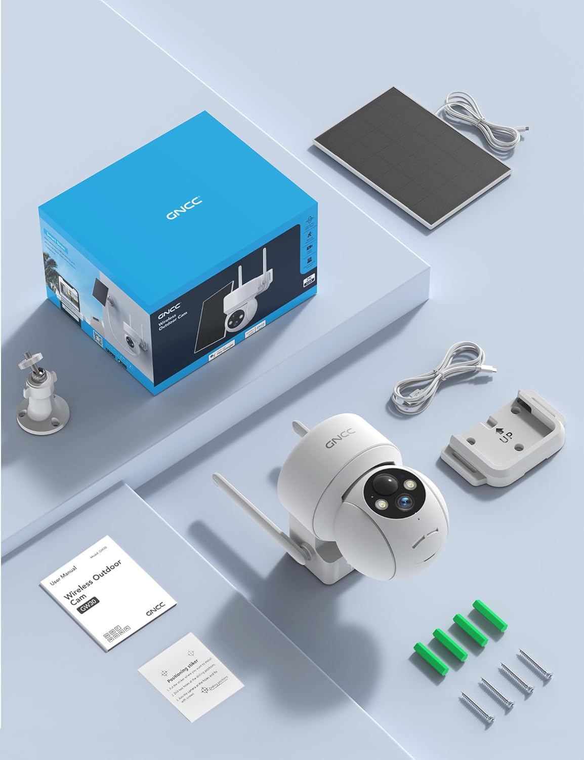 GNCC Cámaras de seguridad solares inalámbricas para exteriores 2.4G WiFi, vista de 360°