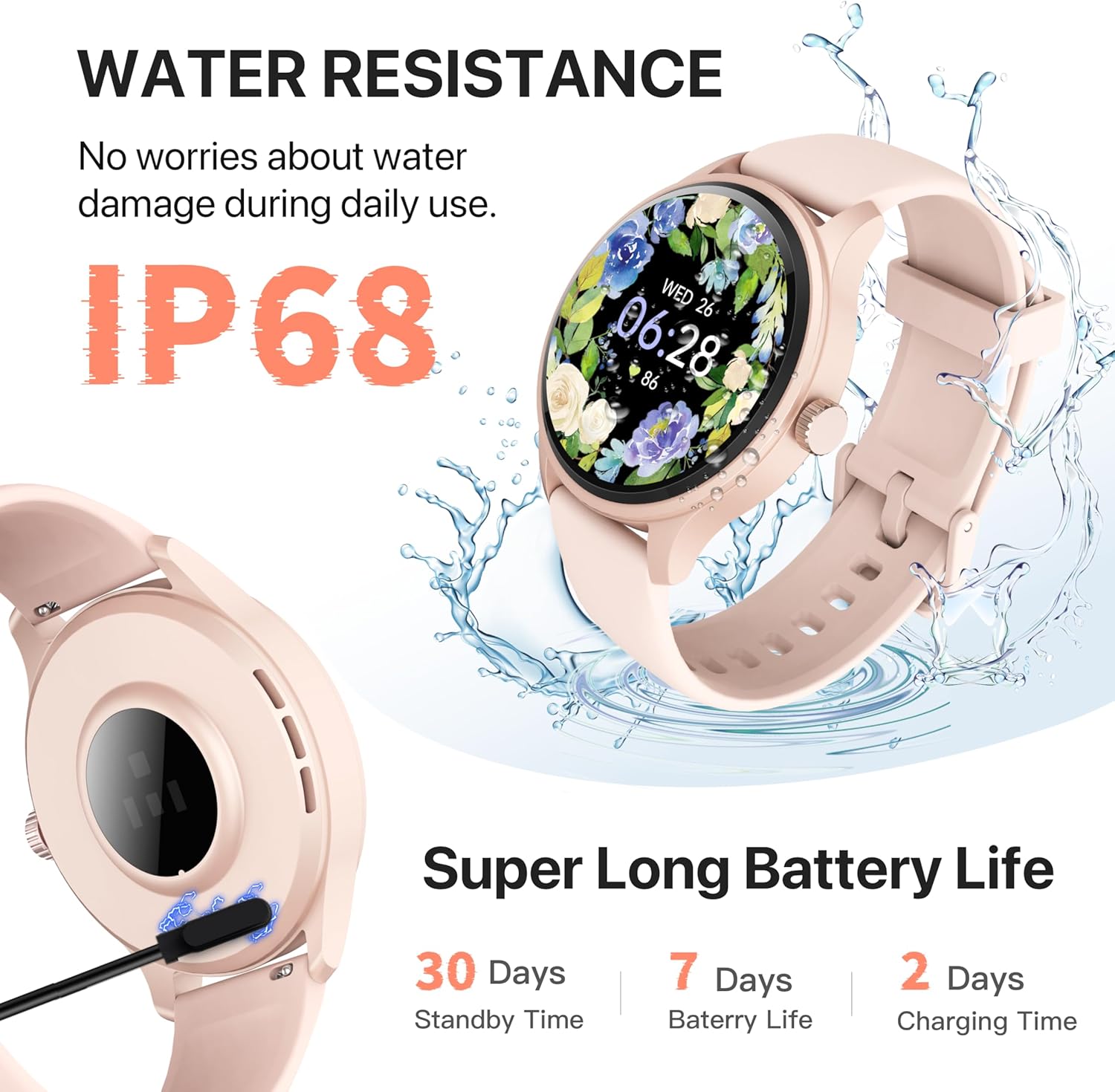 DIVElink Reloj inteligente, reloj inteligente HD para hombres y mujeres (Rosado)