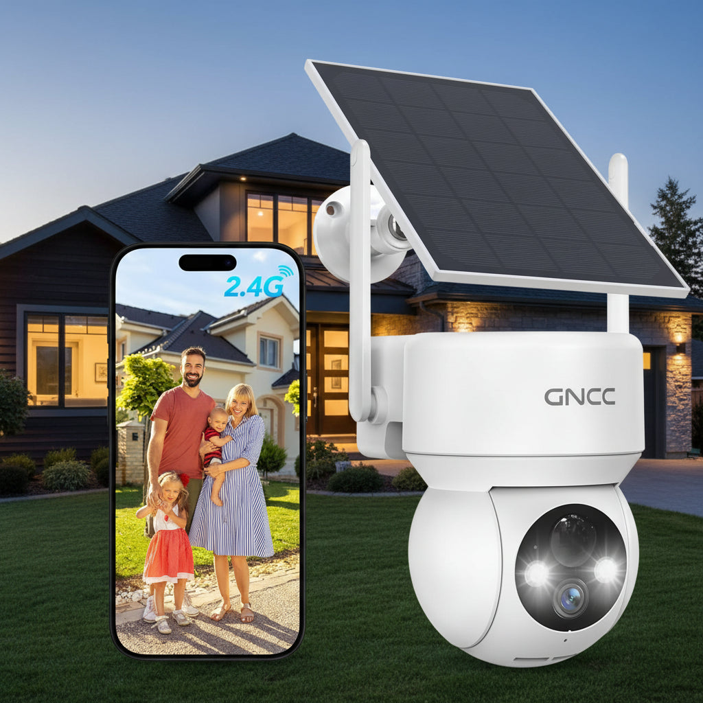 GNCC Cámaras de seguridad solares inalámbricas para exteriores 2.4G WiFi, vista de 360°