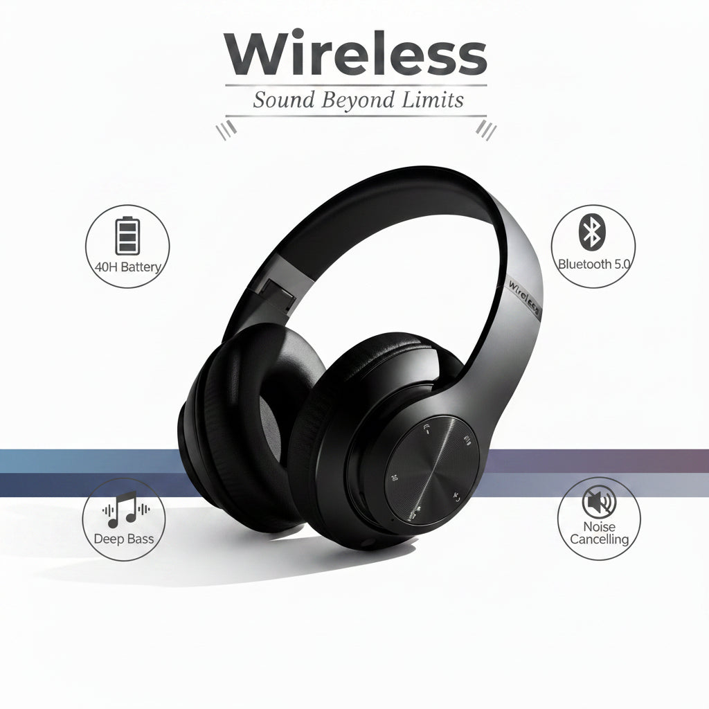 Auriculares Bluetooth sobre la oreja, 60 horas de reproducción