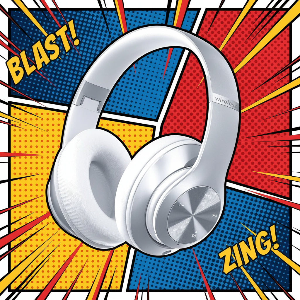 (P002) Auriculares Bluetooth sobre la oreja, 60 horas de reproducción (Blanco)