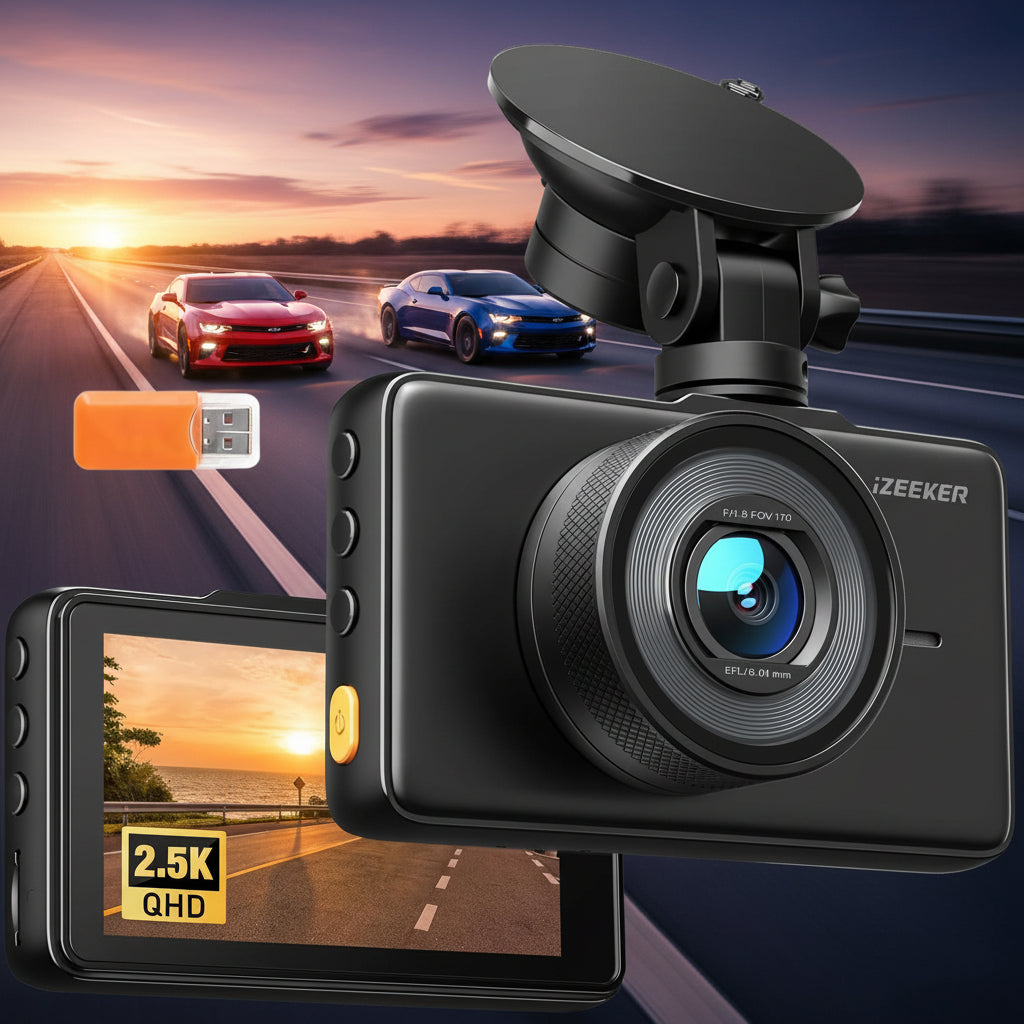 iZEEKER Cámara de salpicadero 2.5K, cámara de auto QHD de 1440P