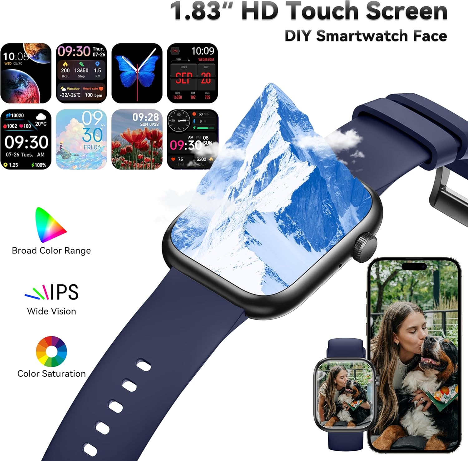 QVEQ - Reloj inteligente para hombres y mujeres (respuesta/hacer llamada) (Azul)