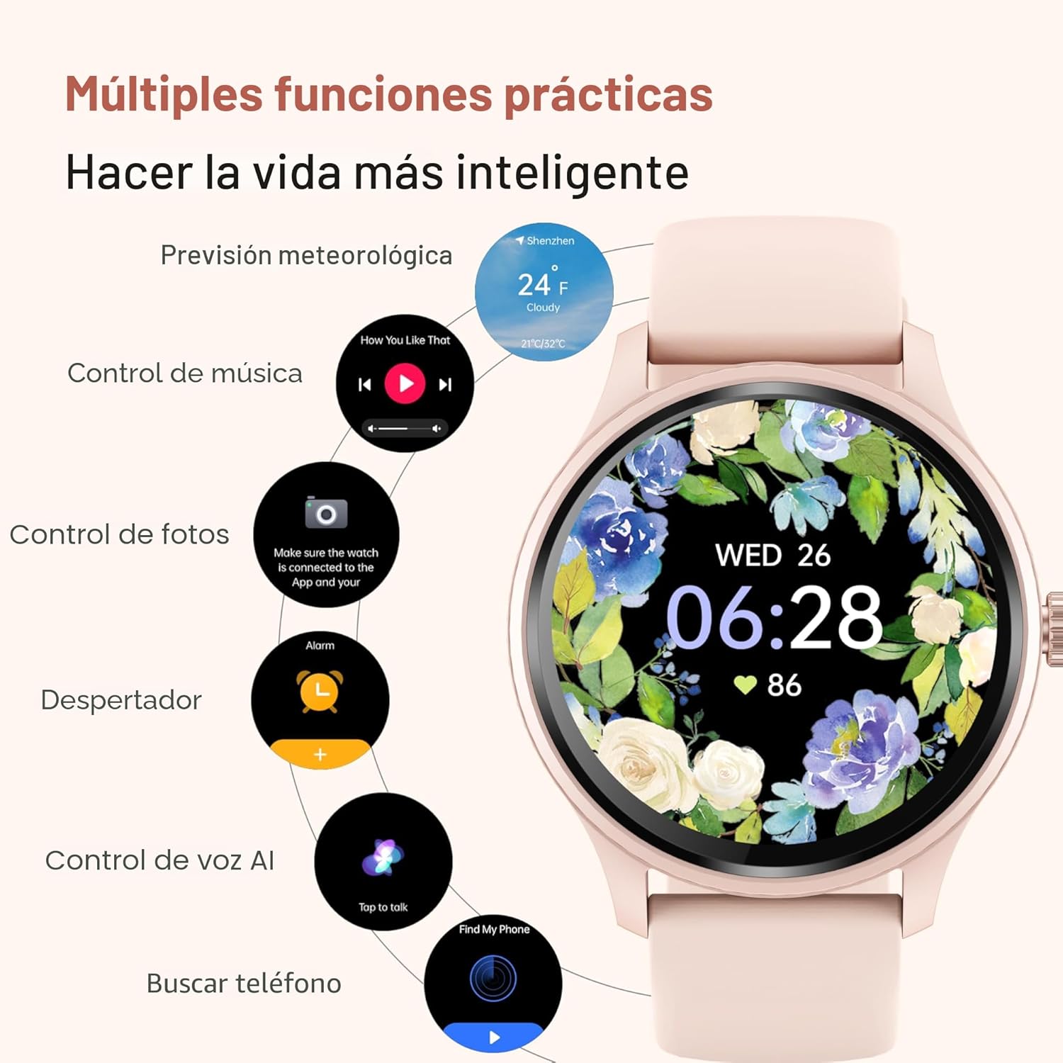DIVElink Reloj inteligente, reloj inteligente HD para hombres y mujeres (Rosado)