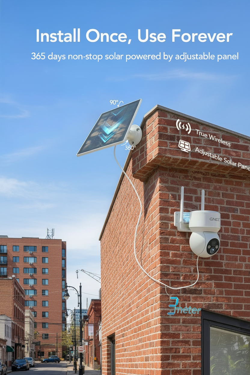 GNCC Cámaras de seguridad solares inalámbricas para exteriores 2.4G WiFi, vista de 360°