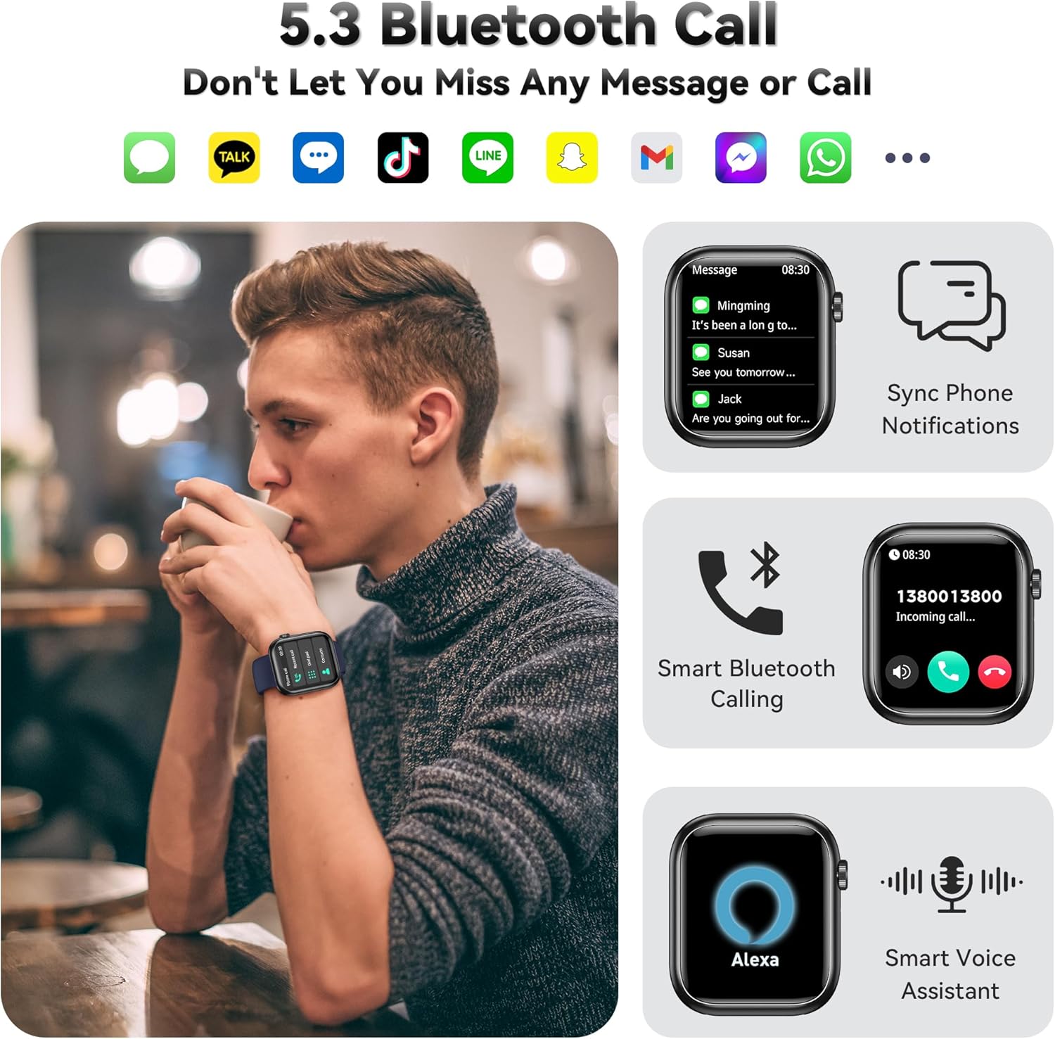 QVEQ - Reloj inteligente para hombres y mujeres (respuesta/hacer llamada) (Azul)
