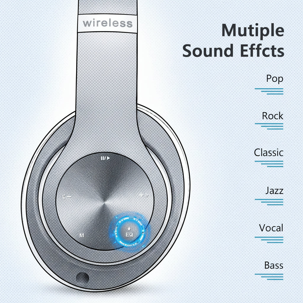 (P002) Auriculares Bluetooth sobre la oreja, 60 horas de reproducción (Blanco)