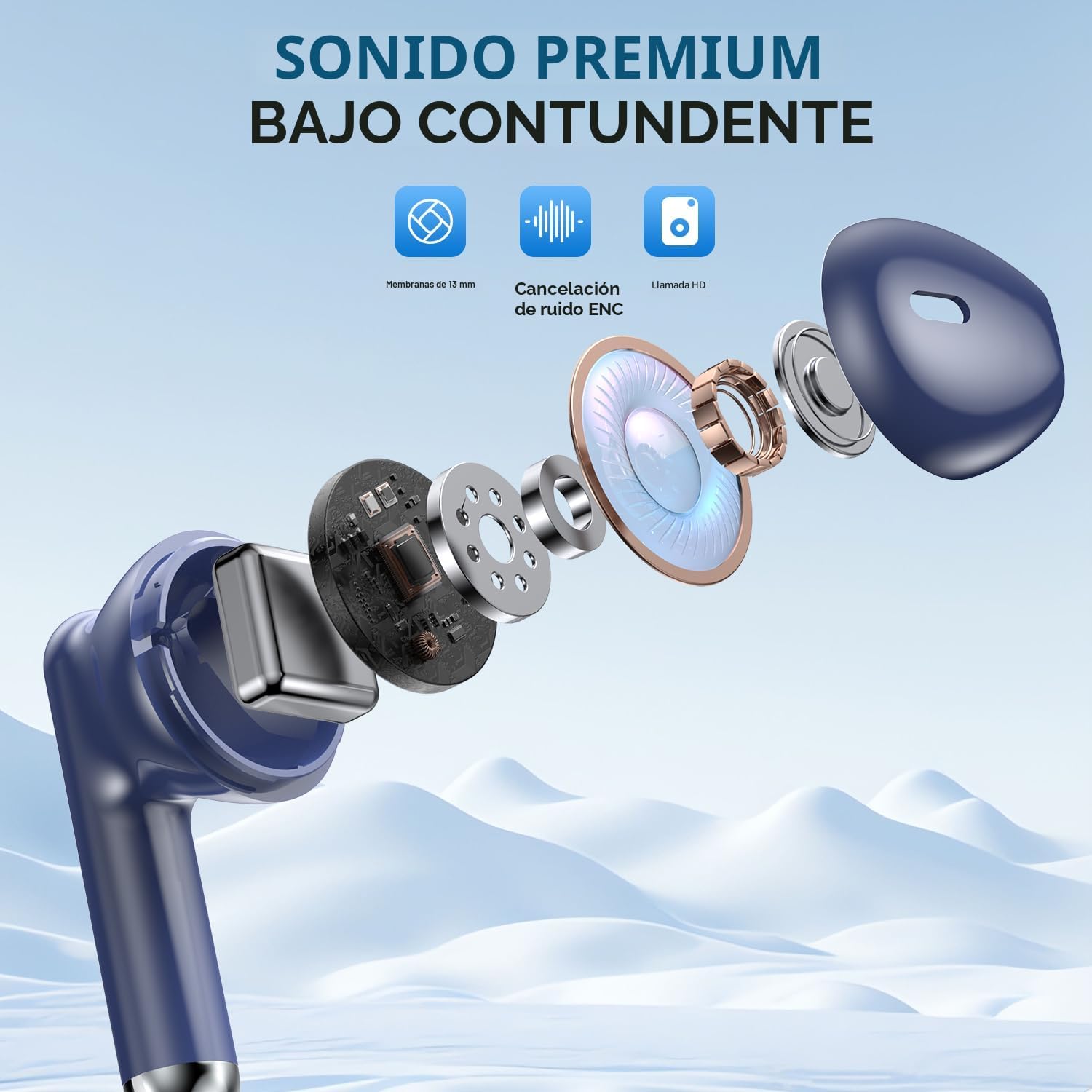 Auriculares inalámbricos, auriculares Bluetooth 5.4 estéreo de alta fidelidad (Azul)