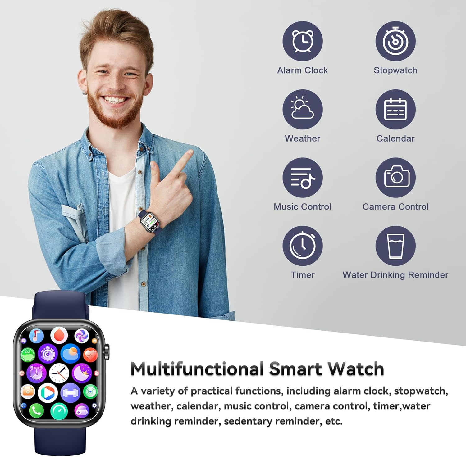 QVEQ - Reloj inteligente para hombres y mujeres (respuesta/hacer llamada) (Azul)