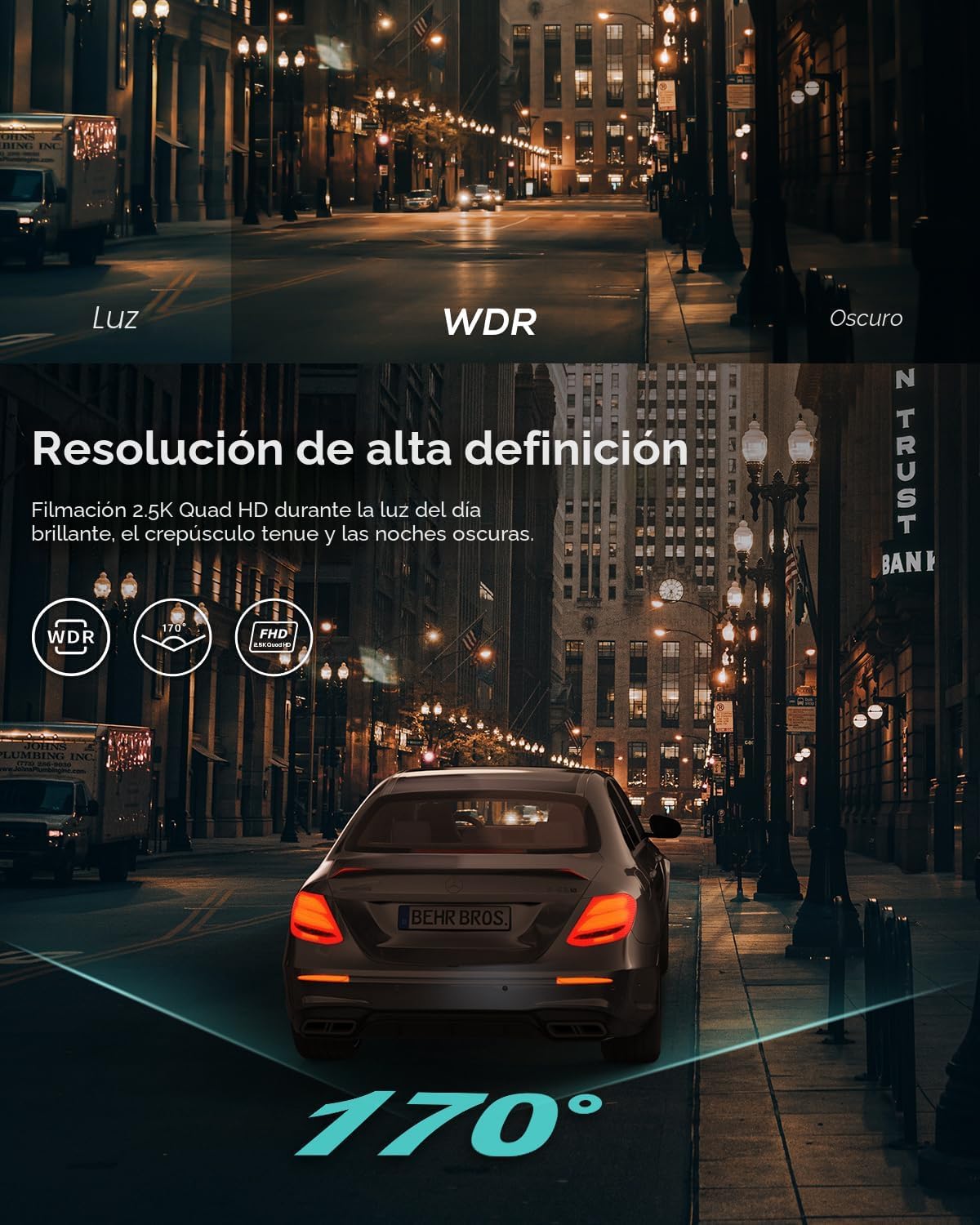 iZEEKER Cámara de salpicadero 2.5K, cámara de auto QHD de 1440P