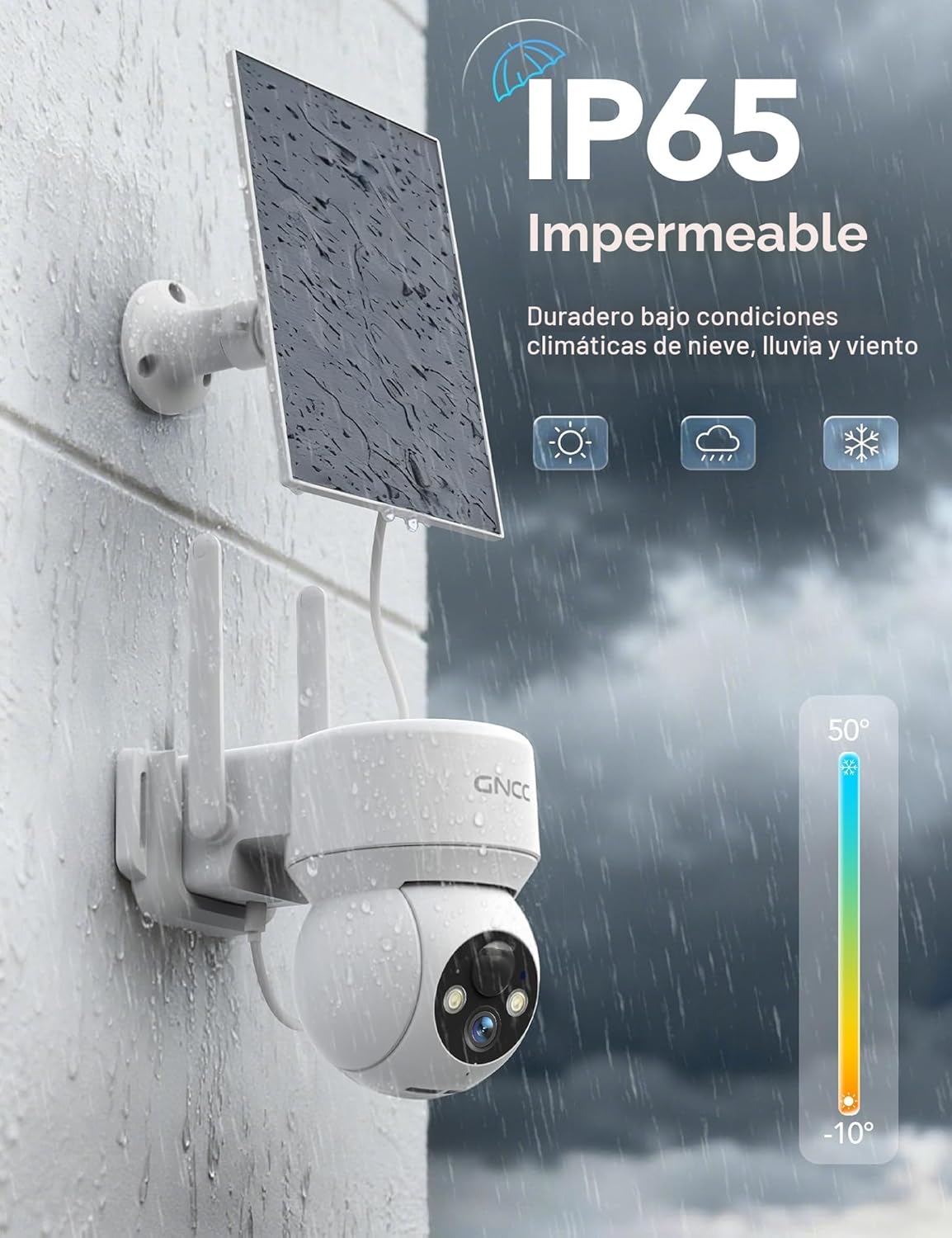 GNCC Cámaras de seguridad solares inalámbricas para exteriores 2.4G WiFi, vista de 360°