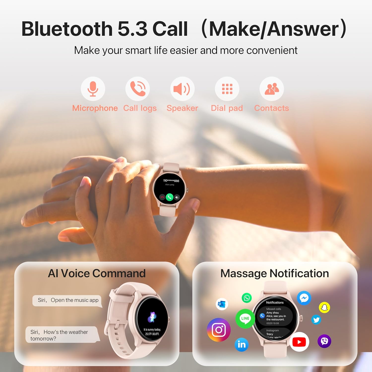 DIVElink Reloj inteligente, reloj inteligente HD para hombres y mujeres (Rosado)