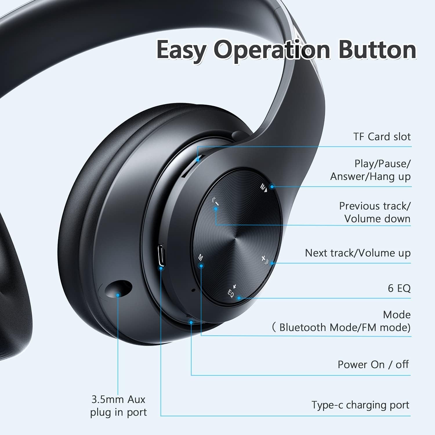 Auriculares Bluetooth sobre la oreja, 60 horas de reproducción